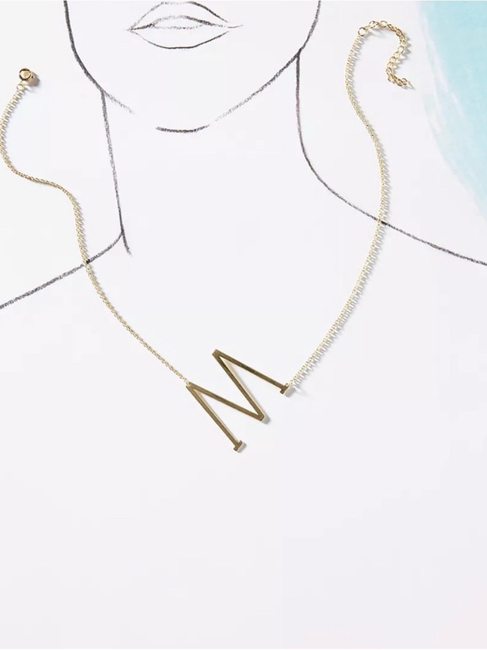 Anthropologie Gold 'M' Initial Necklace